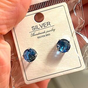 NWT 💙💚 8mm BLUE-GREEN TORMALINE GEMSTONE .925 SILVER STUD PIERCED EARRINGS